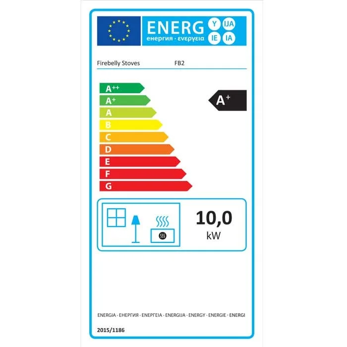 Firebelly Stoves energy label, efficiency A+, 10.0 kW