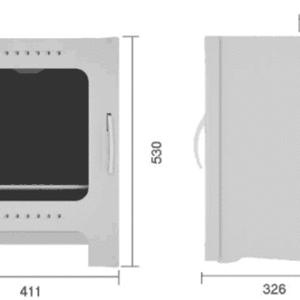Diagram of small stove with dimensions.