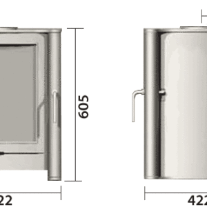 Steel stove with dimensions 605x522x422mm.