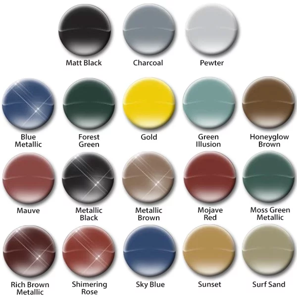 Various car paint colour samples displayed in grid.