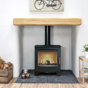 Cosy living room with modern wood-burning stove.