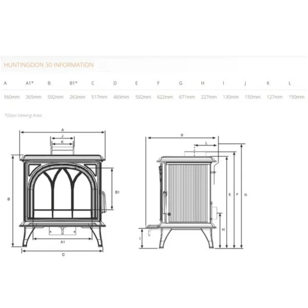 stovax huntingdon 30 with tracery door dimensions