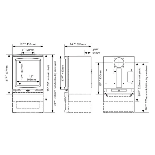 Stovax Vogue Midi Dimensions