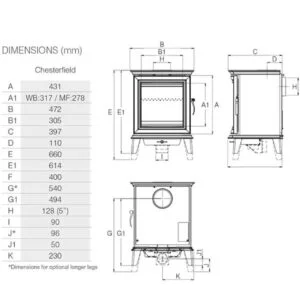 Stovax chesterfield dimensions